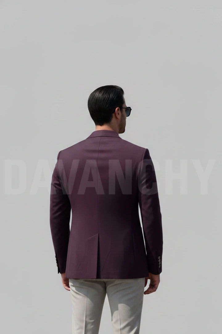 Wine double breasted blazer-Back