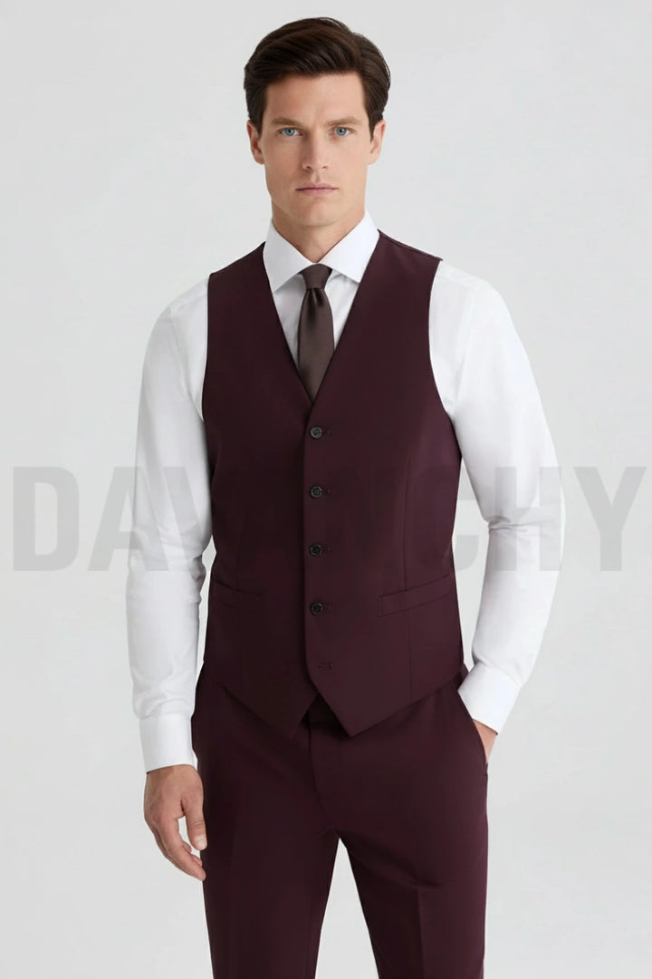 Men wine formal waistcoat-Front