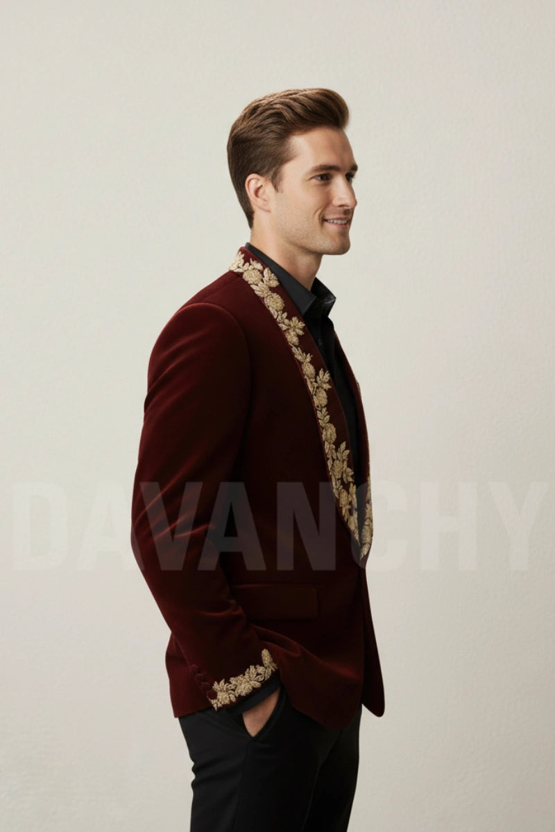 Designer velvet coat for men-Side