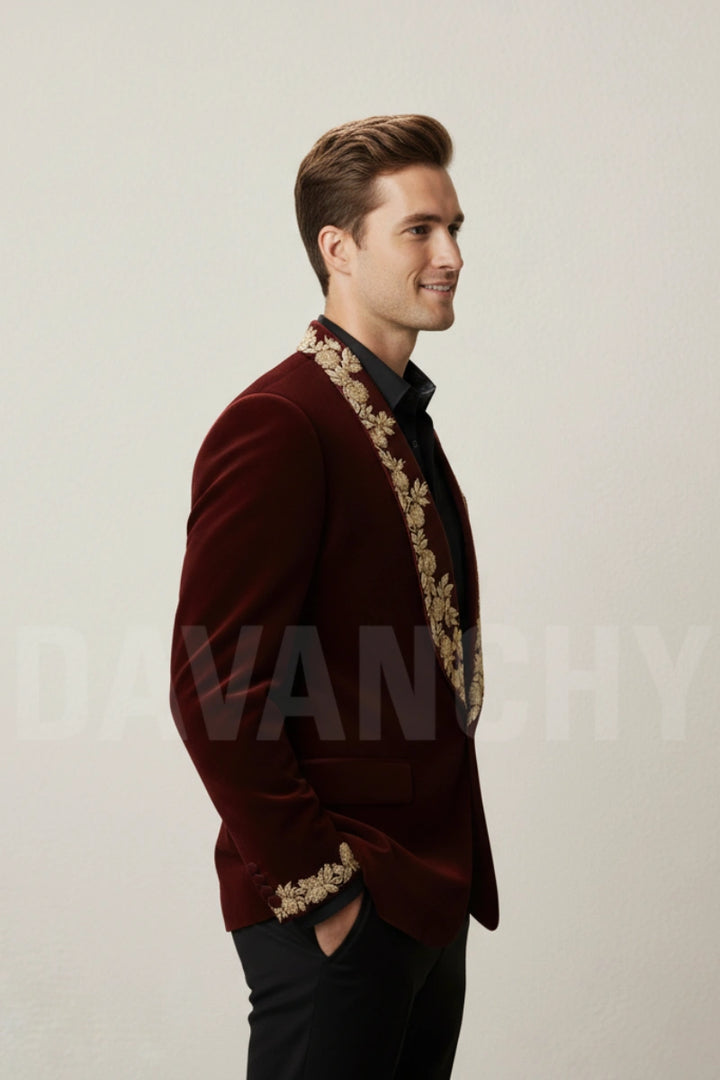 Designer velvet coat for men-Side