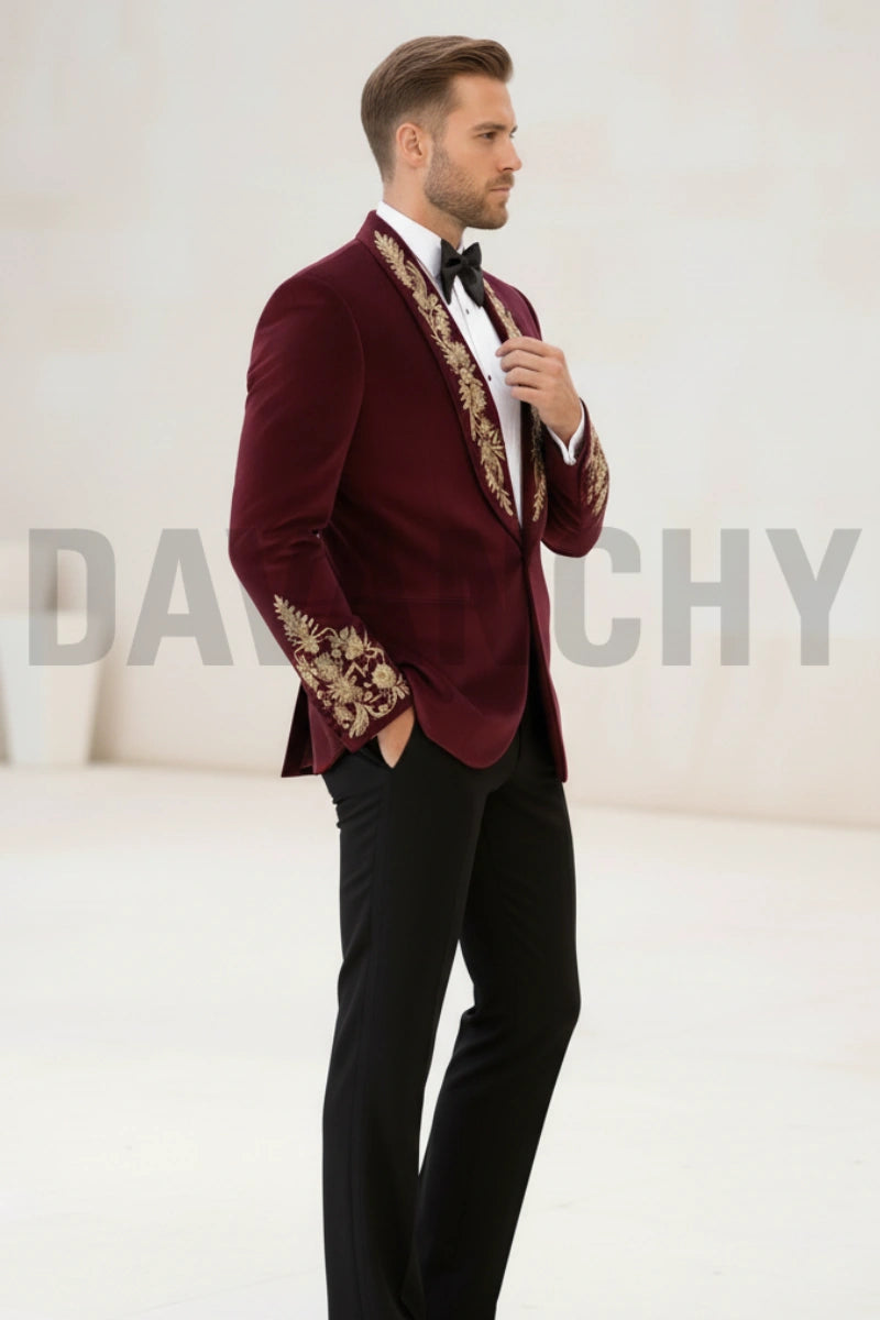 Formal men embroidered velvet suit-Side
