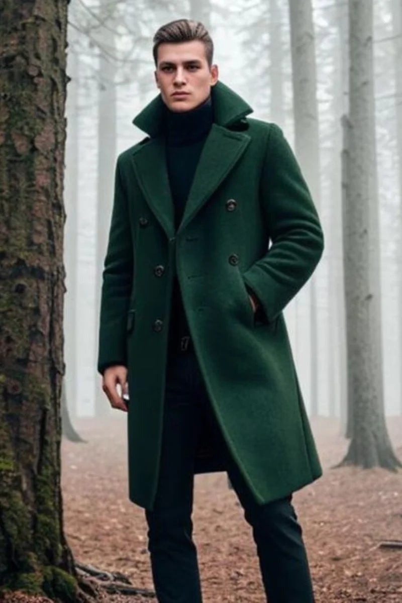 Men Trench Long Coat Winter Coat Christmas Winter Coat Green DaVanchy