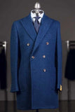 Men Trench Long Coat Winter Coat Christmas Winter Coat Teal Blue DaVanchy