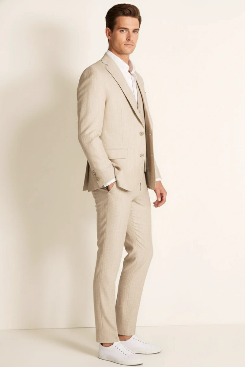 Modern Beige Wedding Suit-Side