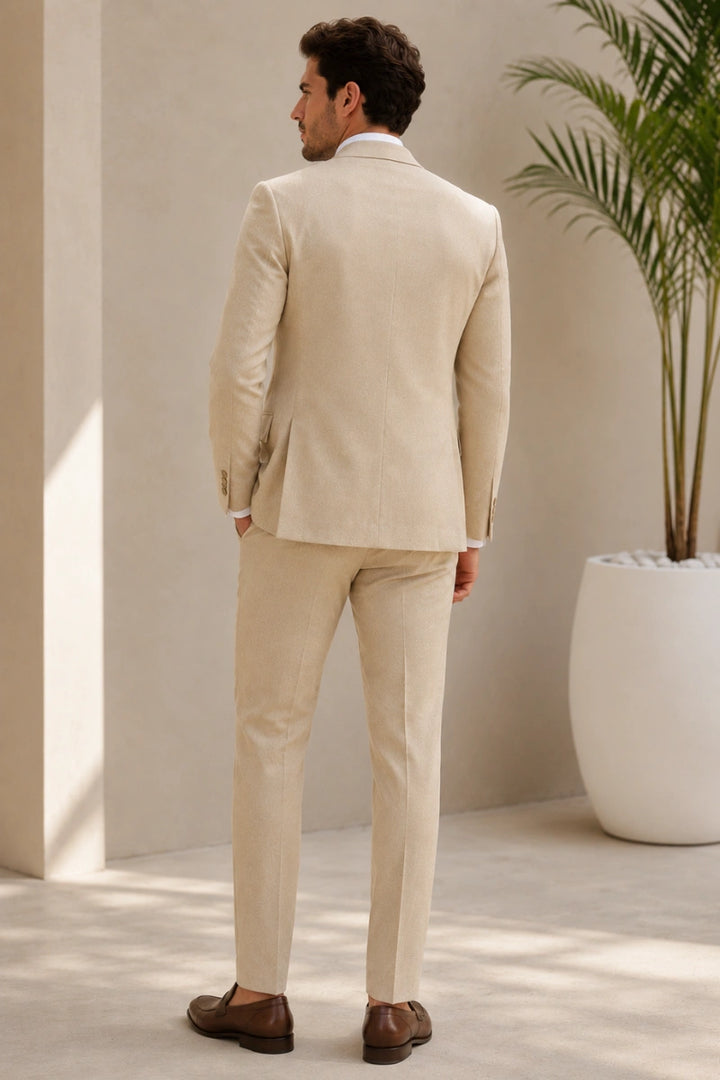 Modern groom beige wedding suit-Back