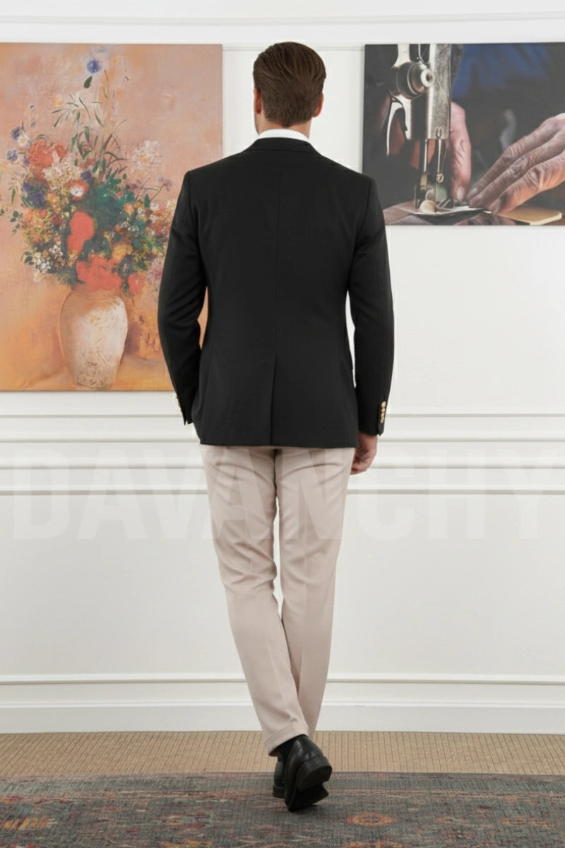 Formal Black Blazer With Beige Pant Set