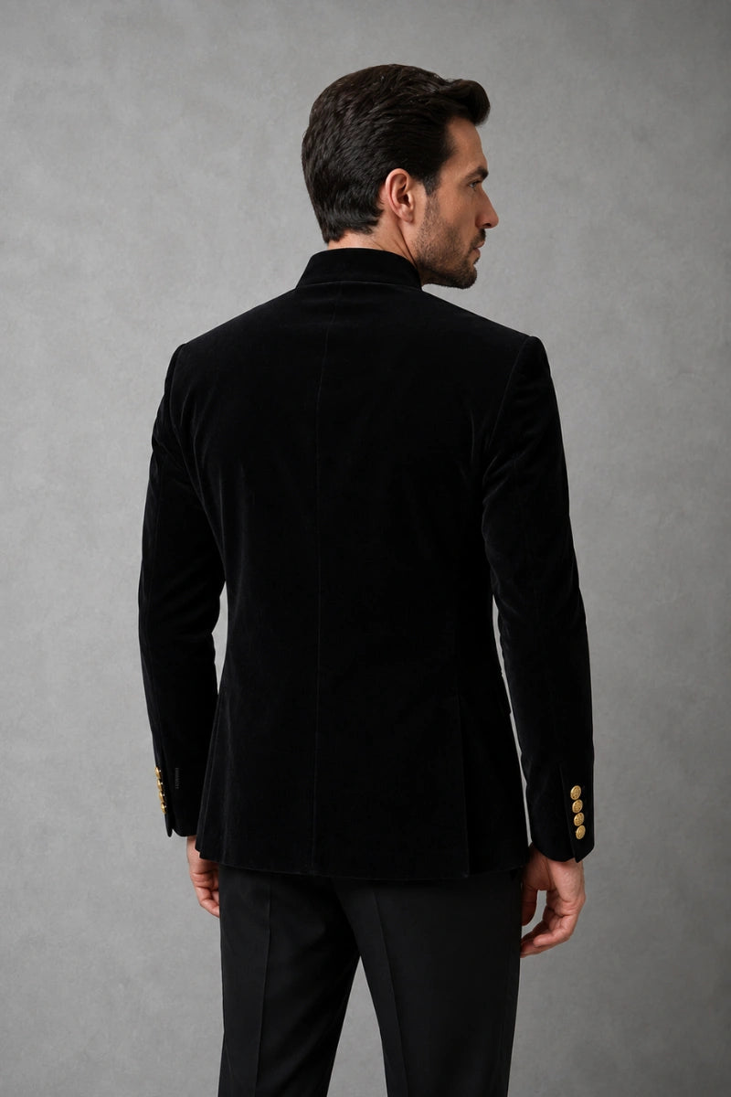 Wedding and Party Wear Classic Velvet Jacket Coat-Back