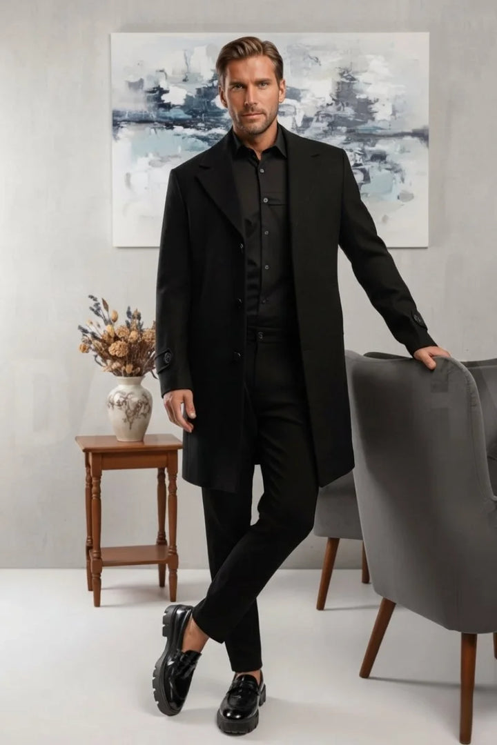 Men black designer trench coat