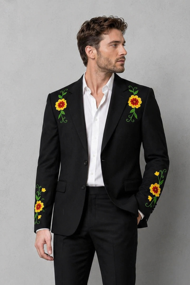 Men Black Designer Coat-Front