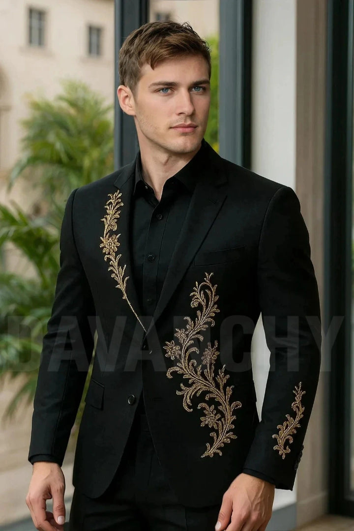 Men Black Designer Coat-Front