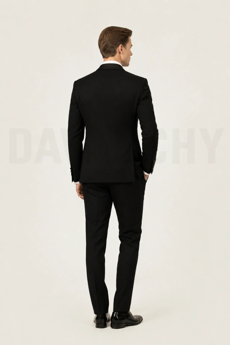 Men black designer tuxedo 2 piece suit-Back