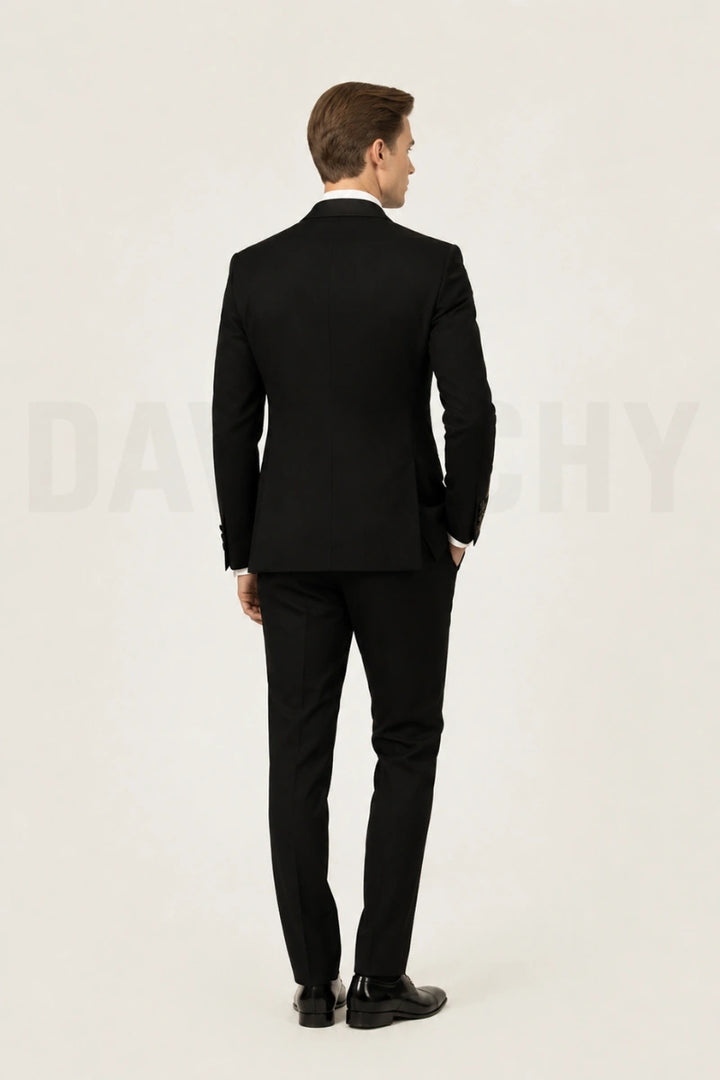 Men black designer tuxedo 2 piece suit-Back