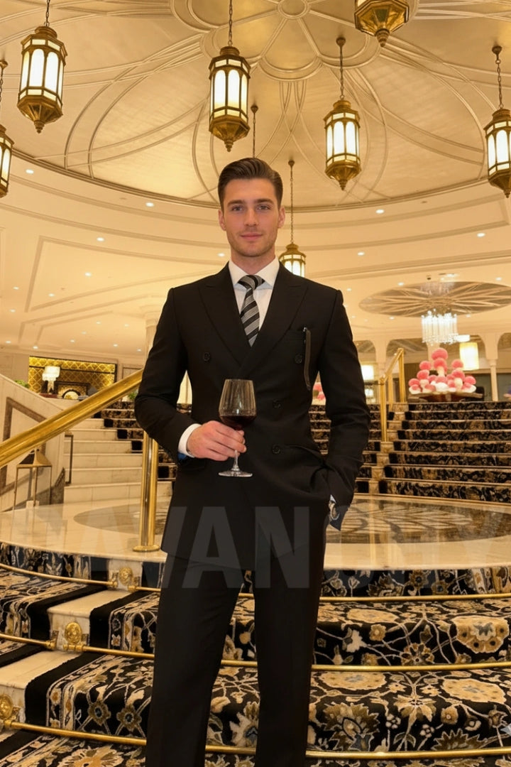 Men Proms Wear Two Piece Black Suit-Front