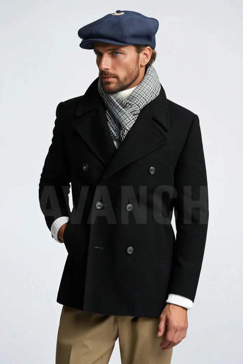 Winter wear warm pea coat for men-Side