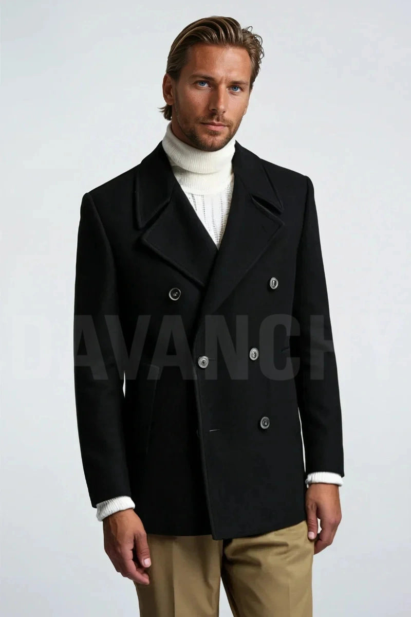Men double breasted tweed coat-Front