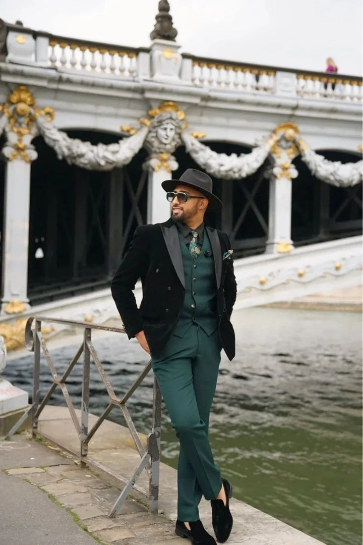 Black Blazer and Emerald Green Vest and Pants Suit for Men&