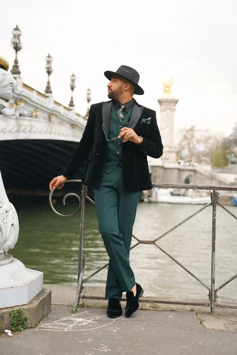 Designer Contrast Three-Piece Suit - Stylish