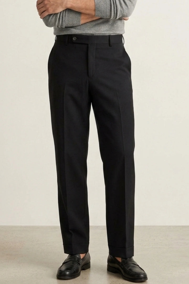 Men Black Flat Front Dress Pant (Front)