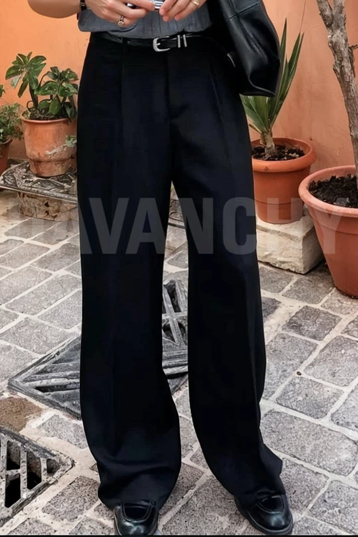 Men vintage pant pleated wide- leg trouser-Front