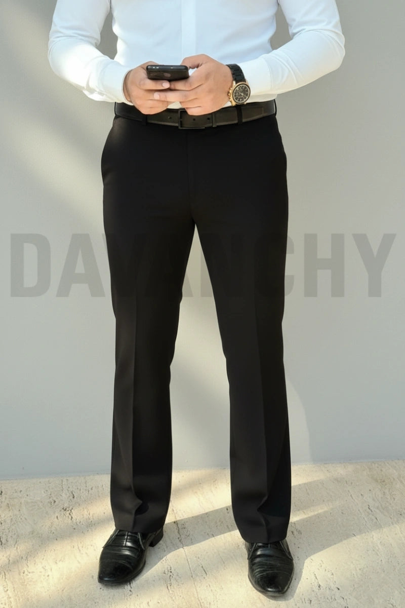 Men Black Formal Bootcut Pant-Front