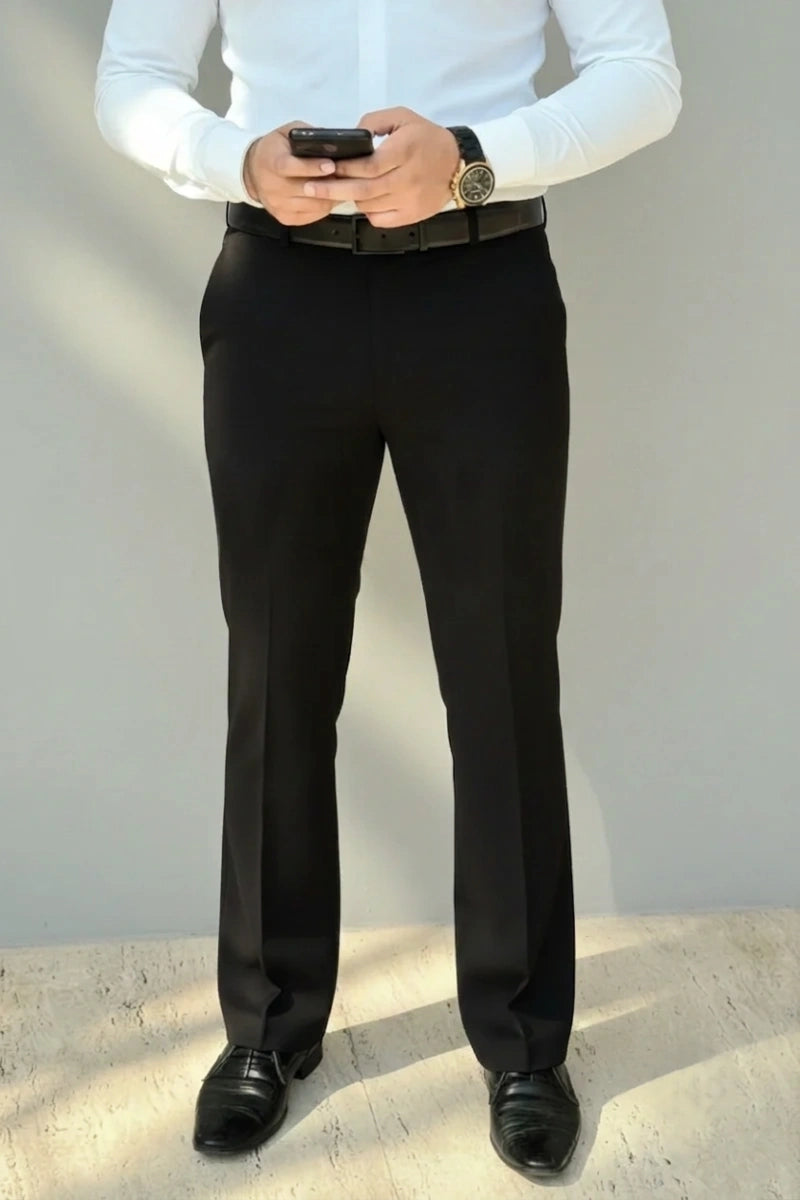 Men Black Formal Bootcut Pant-Front