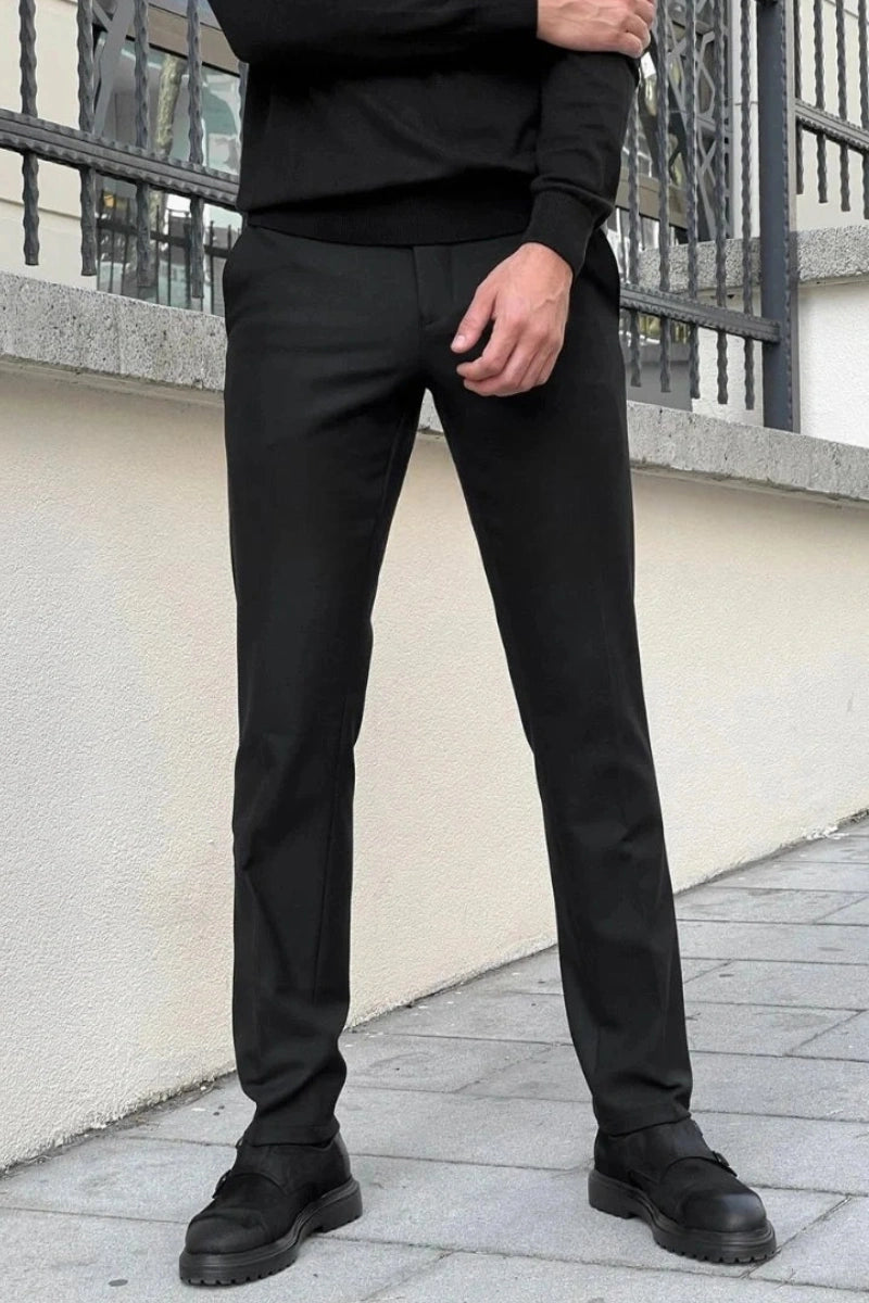 Men Black Slim Fit Office Wear Trouser-Front