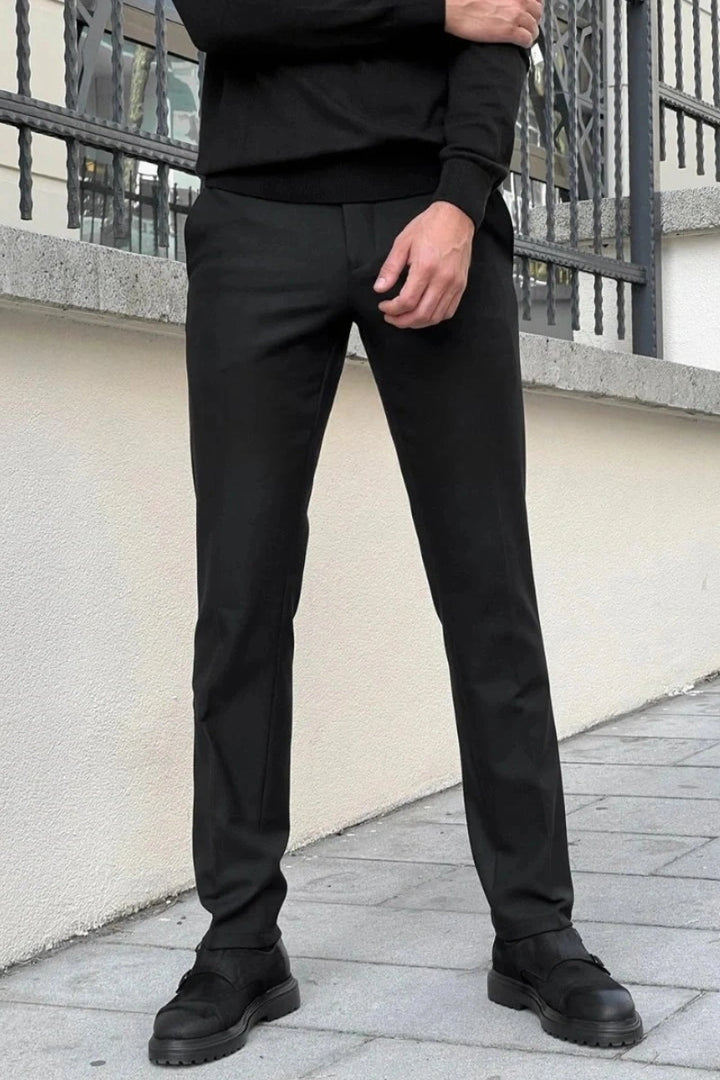 Men Black Slim Fit Office Wear Trouser-Front