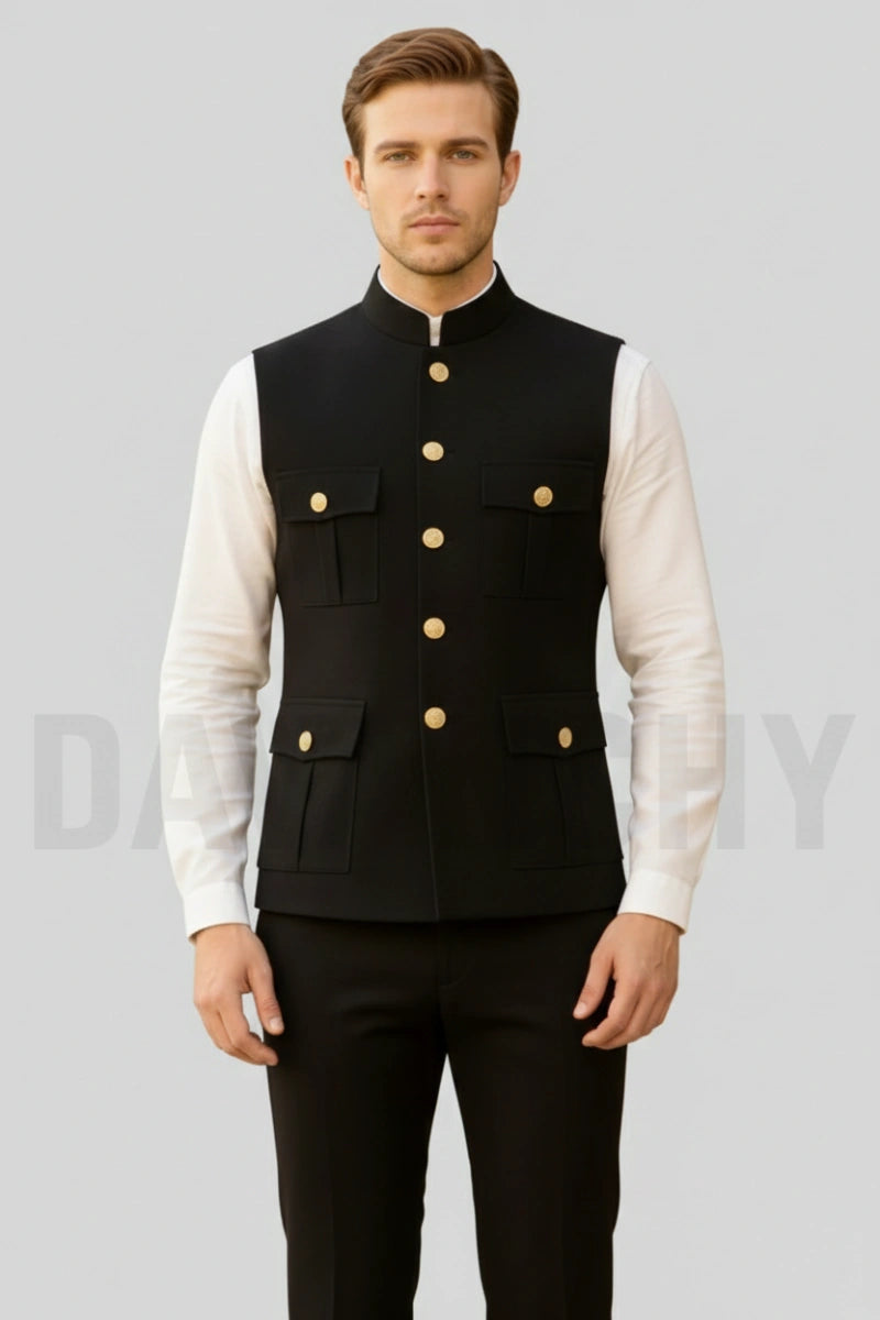 Men Black Hunter Jacket-Front