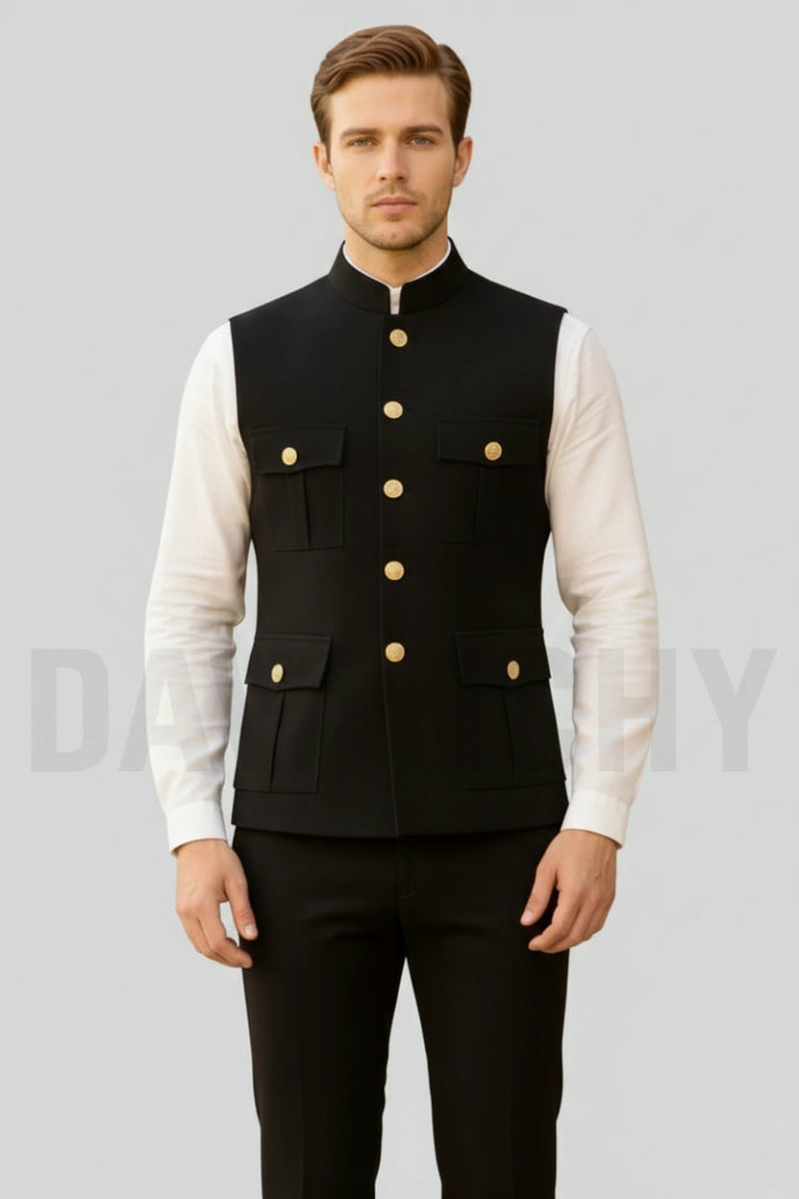 Men Black Hunter Jacket-Front