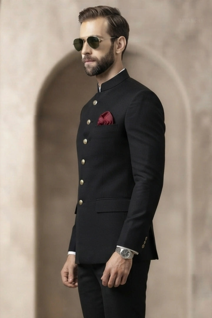Men black Mandarin collar Jodhpuri jacket