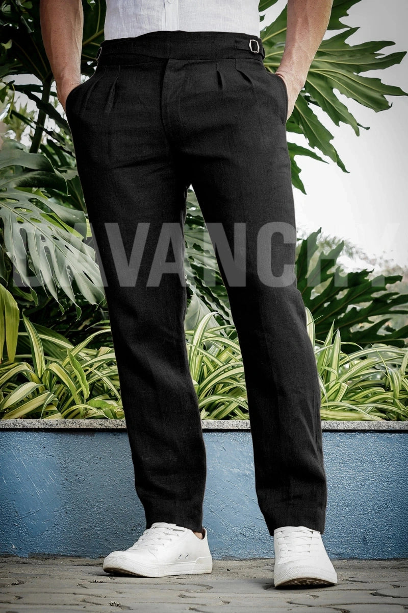 Men black gurkha pant premium linen summer trouser-Front
