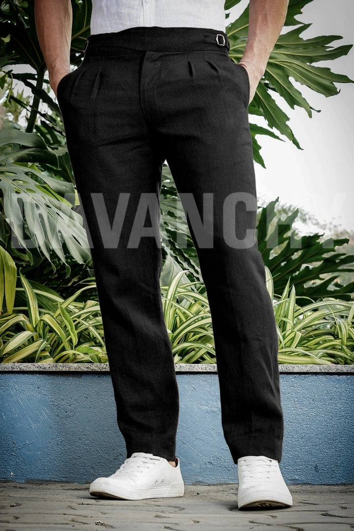 Men black gurkha pant premium linen summer trouser-Front