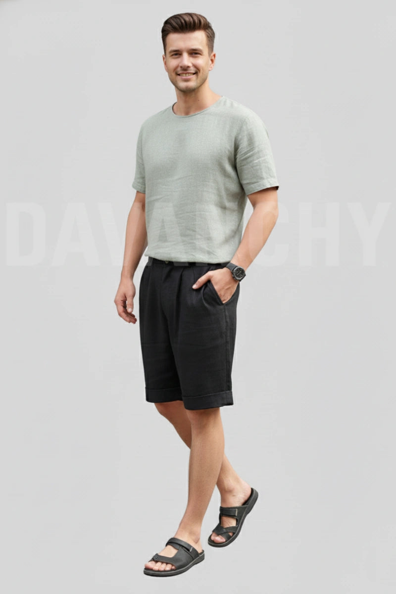 Men cotton linen premium shorts-Front