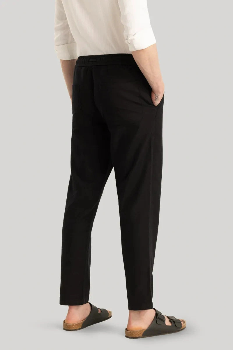 Black Linen Drawstring Stylish Trouser -Back