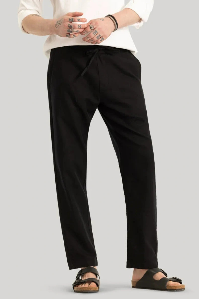 Men's Black Summer Linen Trouser -Front