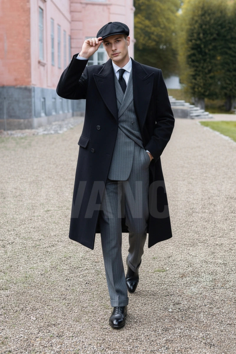 Elegant winter black wool coat for men