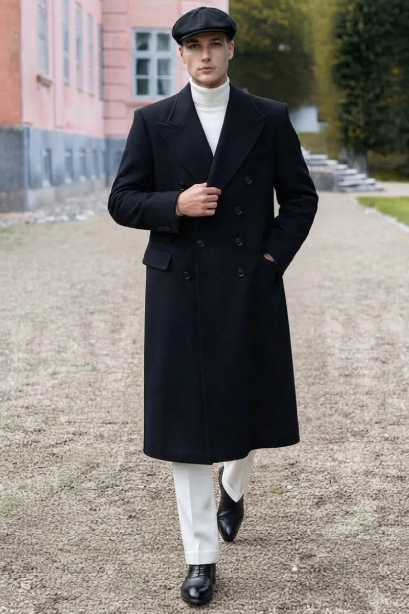 Elegant winter black wool coat for men