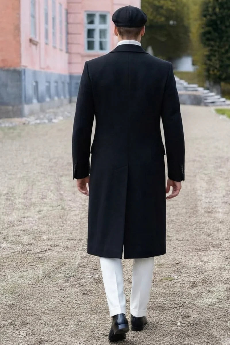 Stylish men peak lapel formal overcoat