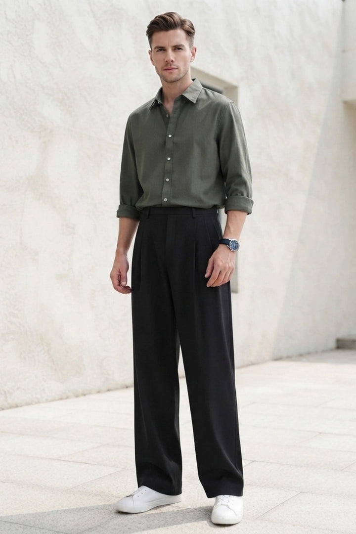 Pleated Pant High Waist Retro Fit Full Front
