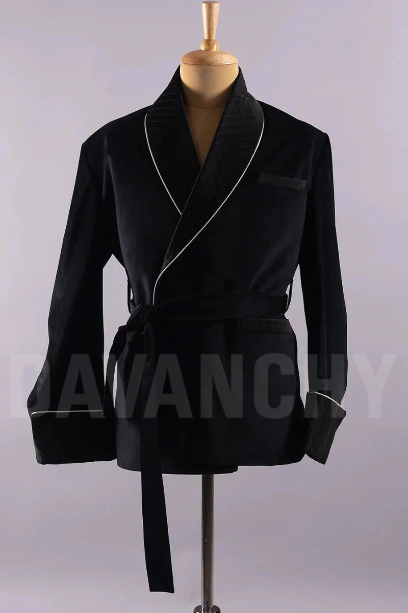 Men black smoking jacket evening event and party wear-Front