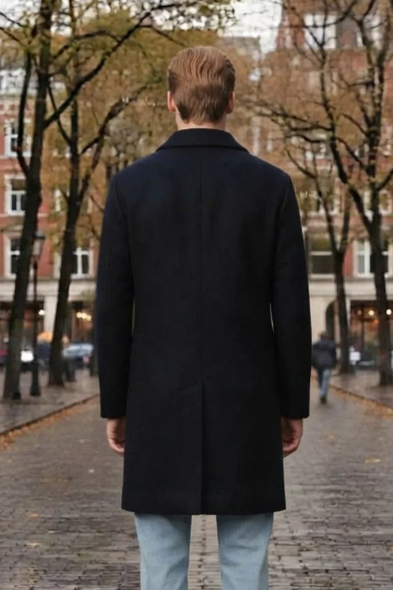 Men black wool overcoat 