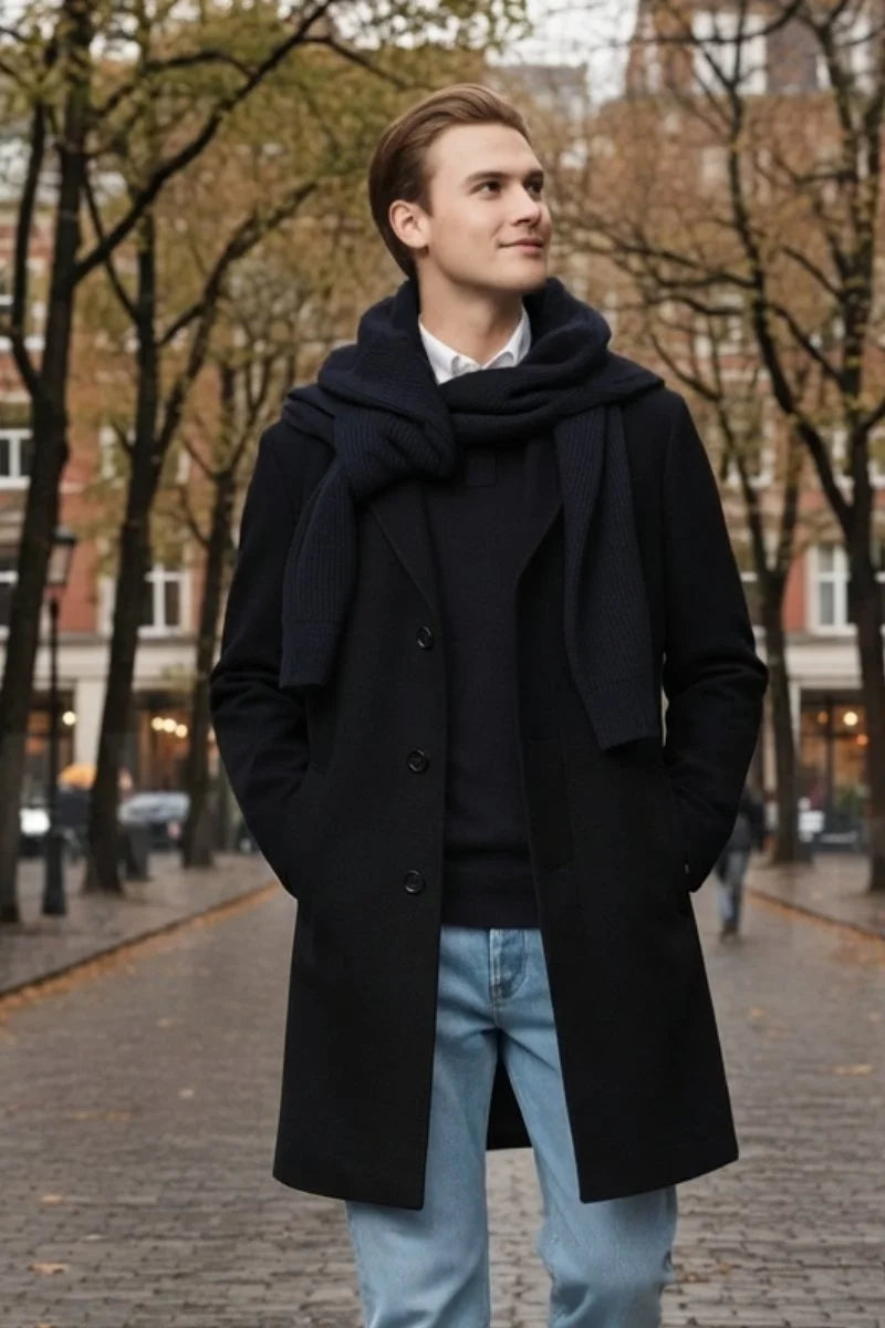 Men winter wear black overcoat