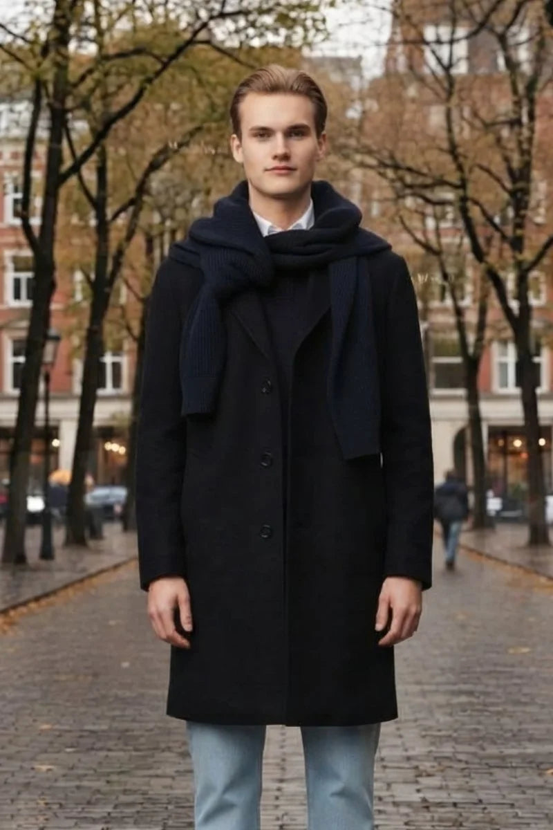 Single-Breasted Men Black trench coat