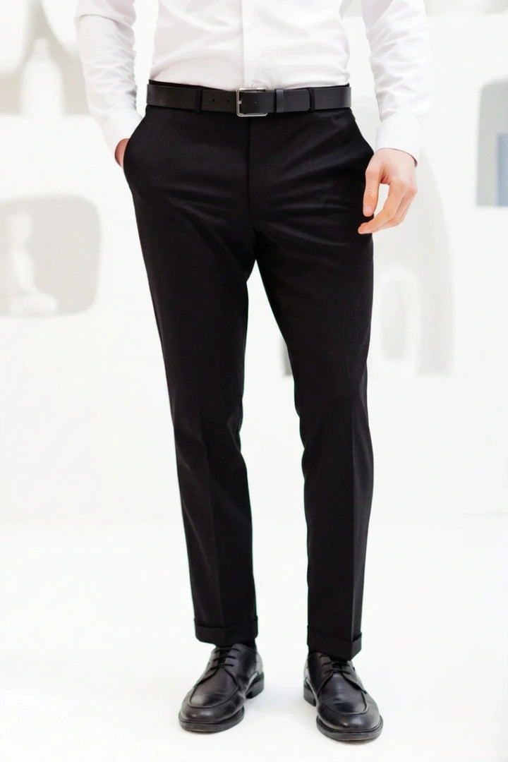 Men Black Formal Pant-Front