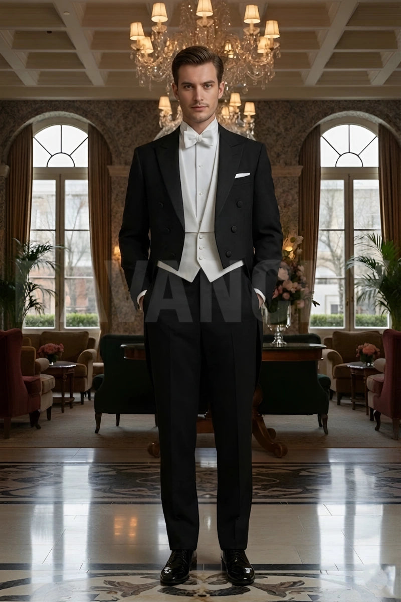 Black tailcoat tuxedo suit men-Front