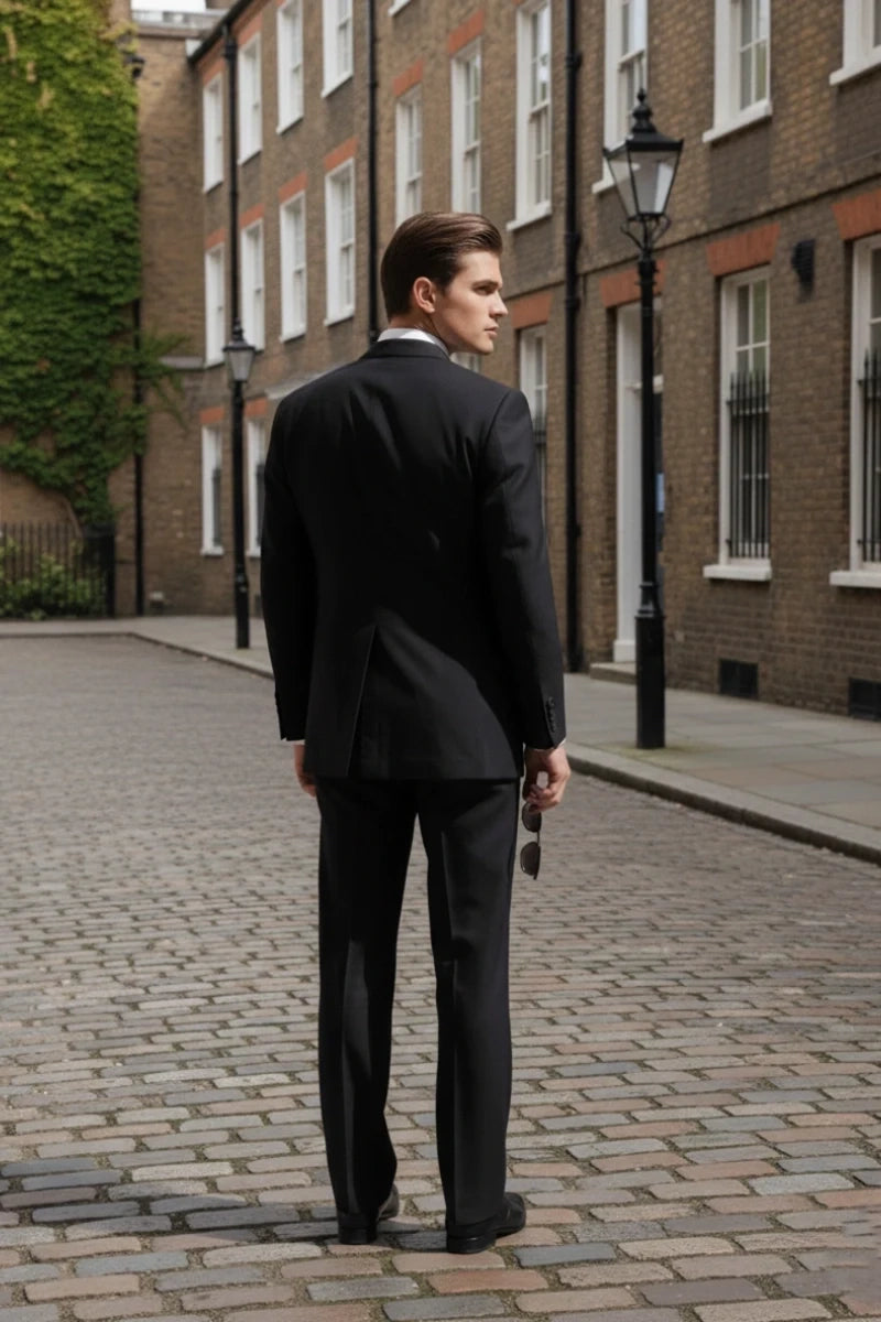 Tailored Fit Black Three Piece Suit-Back