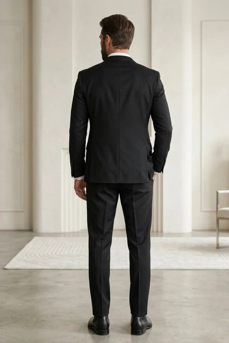 Men Black Single Breasted Three Piece Suit - Back