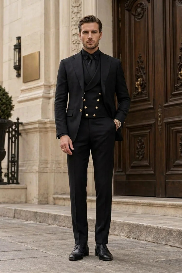 Black Wedding Wear Outfit for Grooms-Front