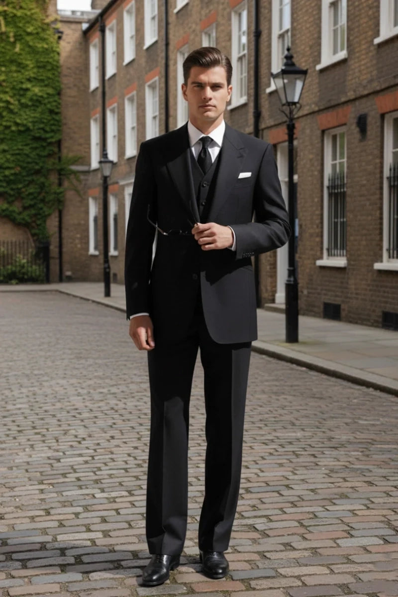 Men’s Black Three-Piece Suit-Front