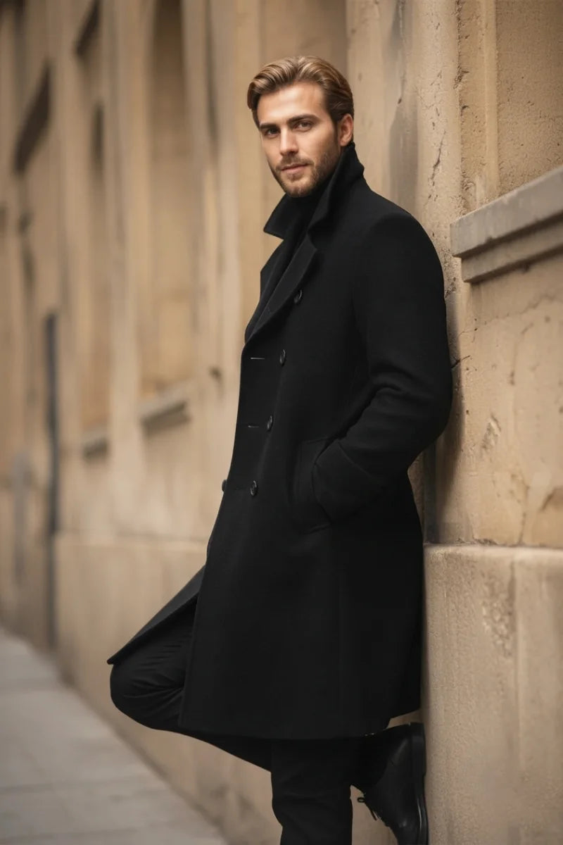 Stylish black overcoat for men-Side